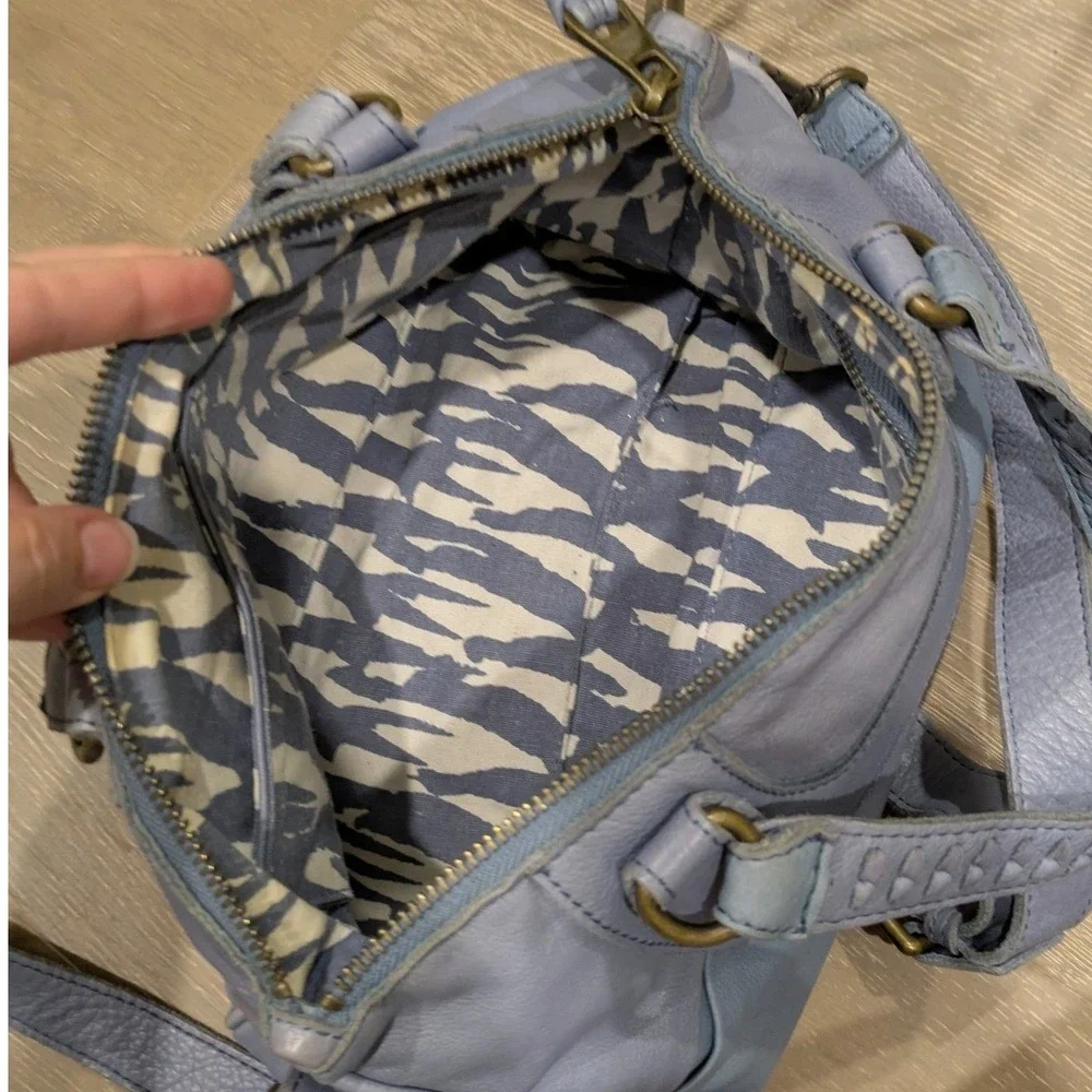 Liebeskind Berlin Satchel Bag Medium Sz Real Leather Blue Braided Crossbody Boho